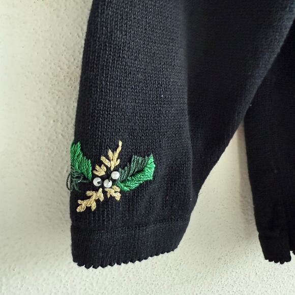 Vtg 90s Christmas Sweater Poinsettias Retro Holiday Embroidered Ugly XMAS XL - Picture 6 of 10